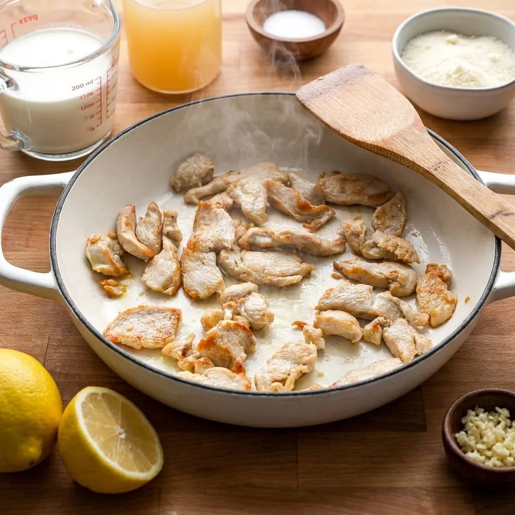 Step 2 — Add Fresh Lemon for a Zesty Twist in Chicken Alfredo