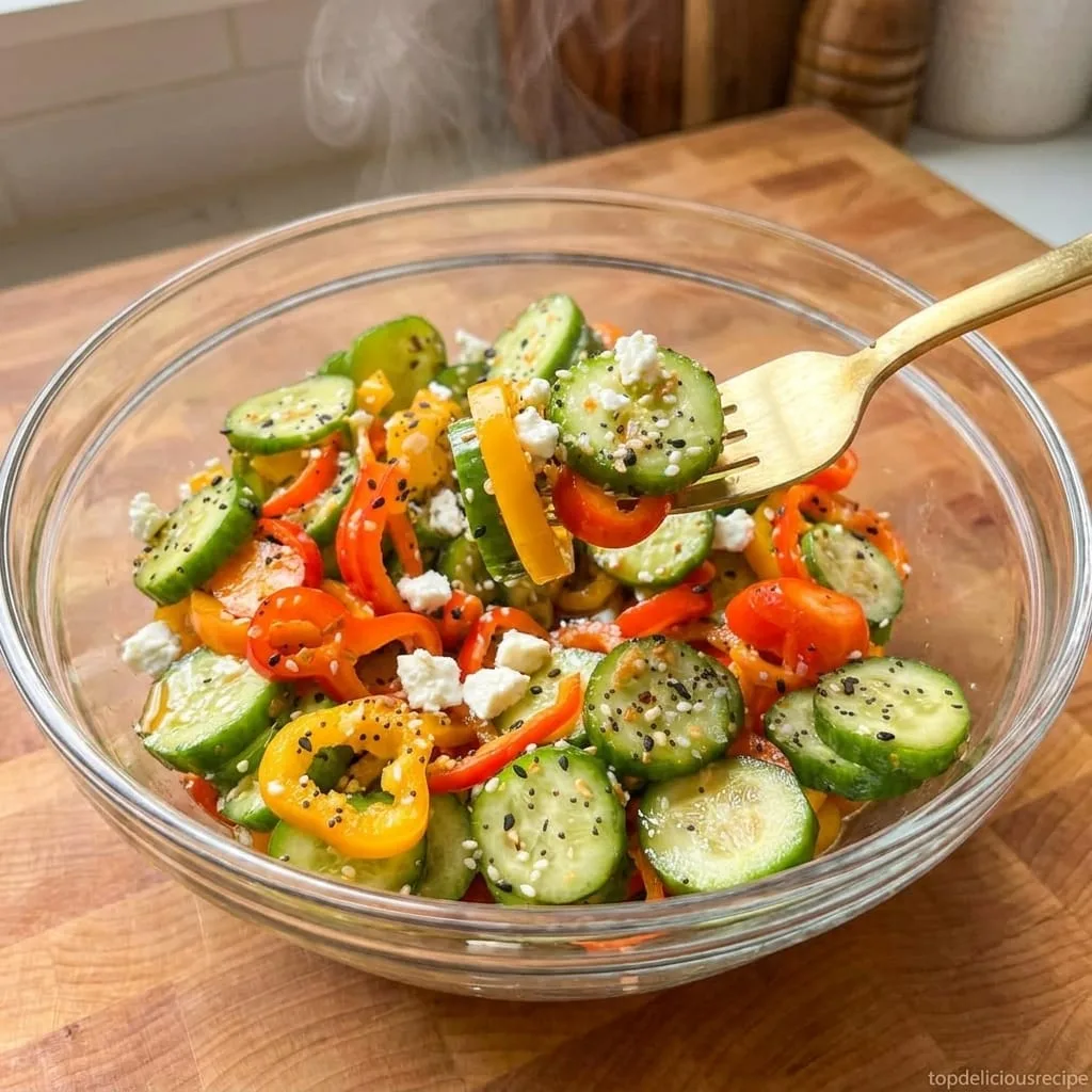 TikTok Viral Cucumber and Bell Pepper Salad with Feta