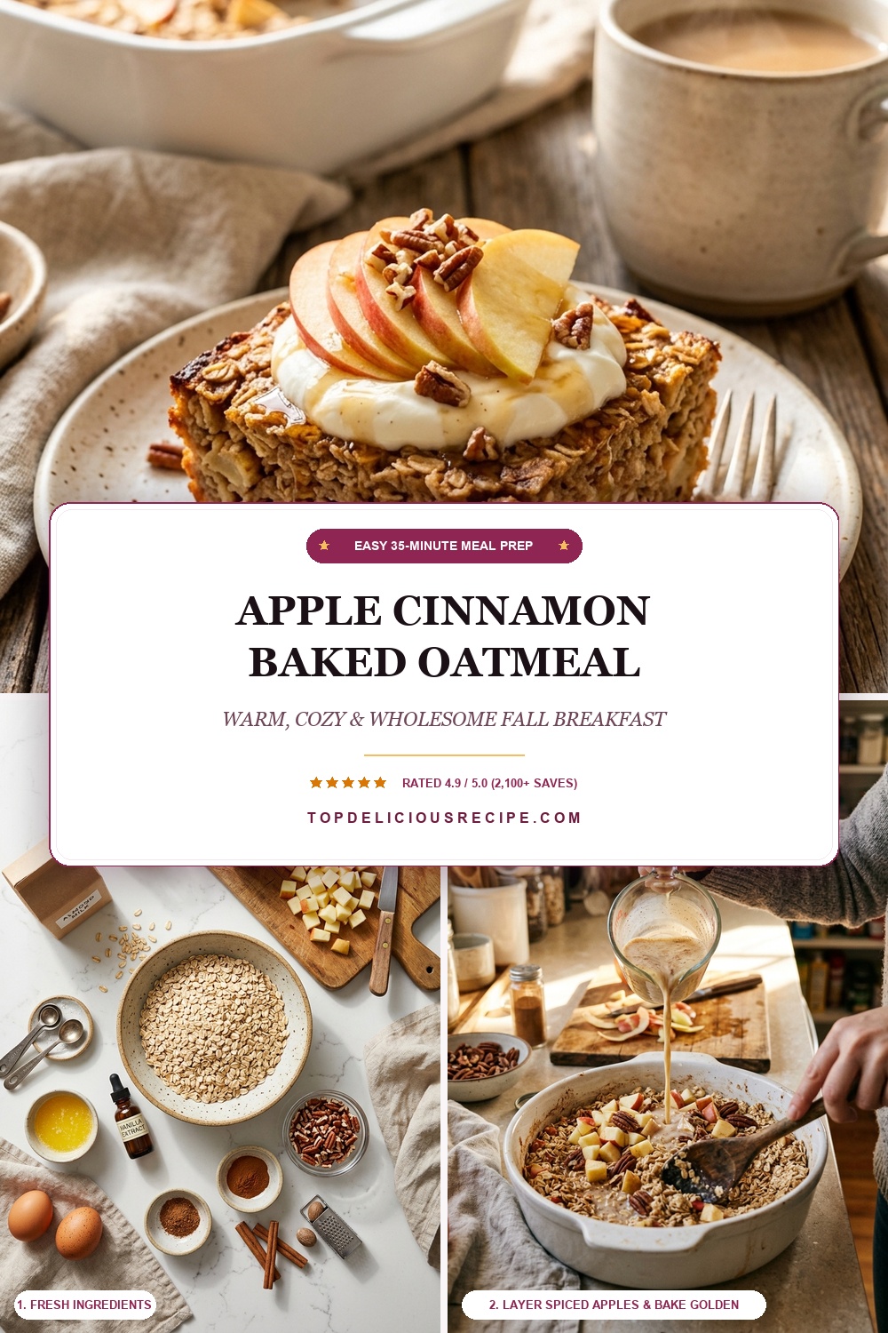 Apple Cinnamon Baked Oatmeal Pinterest Pin Recipe Guide