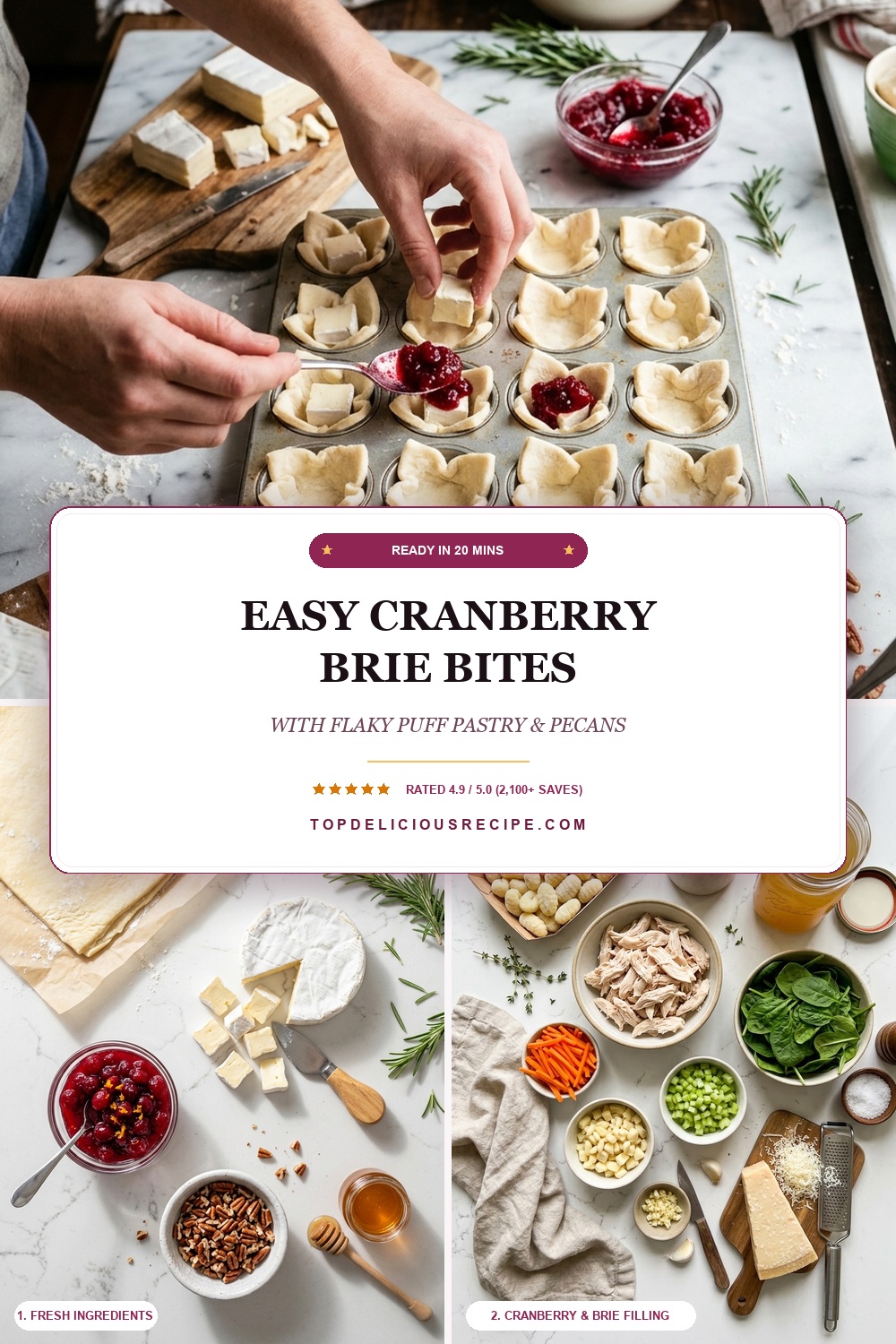 Easy Cranberry Brie Bites Easy Cranberry Brie Bites Recipe - 20 Minute Puff Pastry Holiday Appetizer