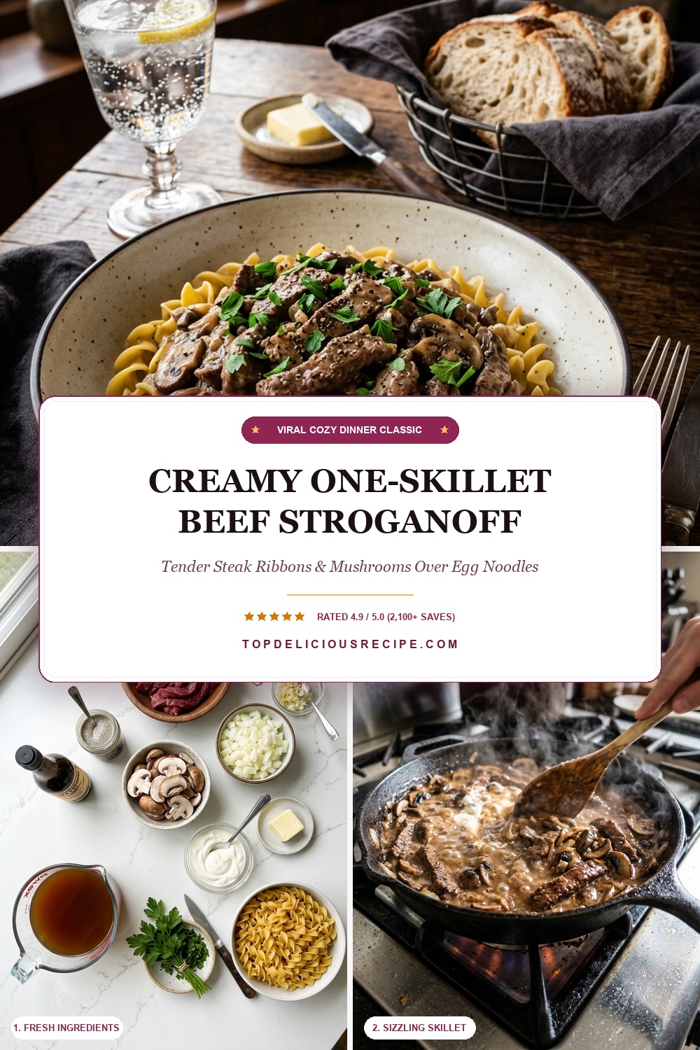Creamy One-Skillet Beef Stroganoff with Egg Noodles Pin Template