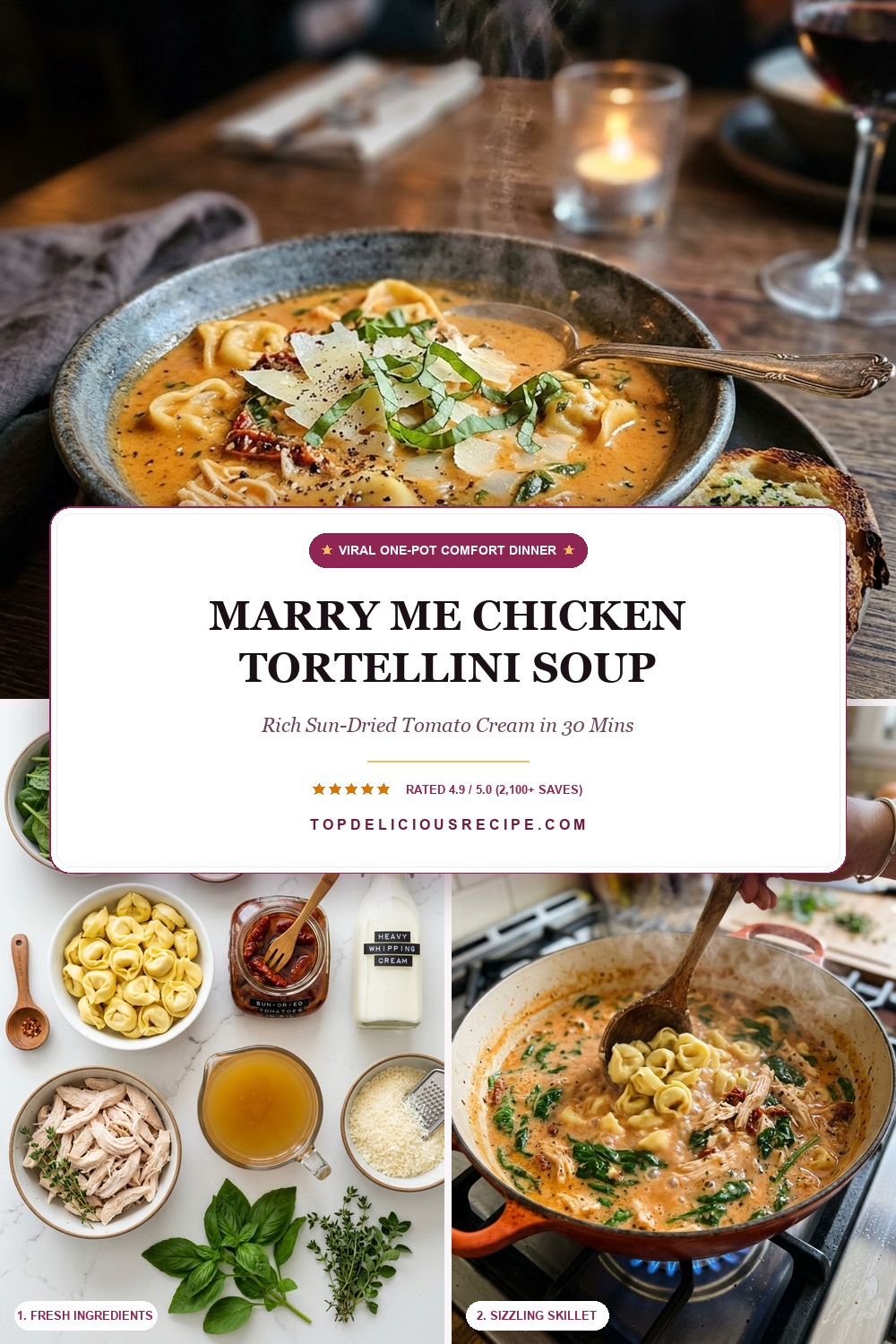 Creamy Marry Me Chicken Tortellini Soup in 30 Minutes Pin Template