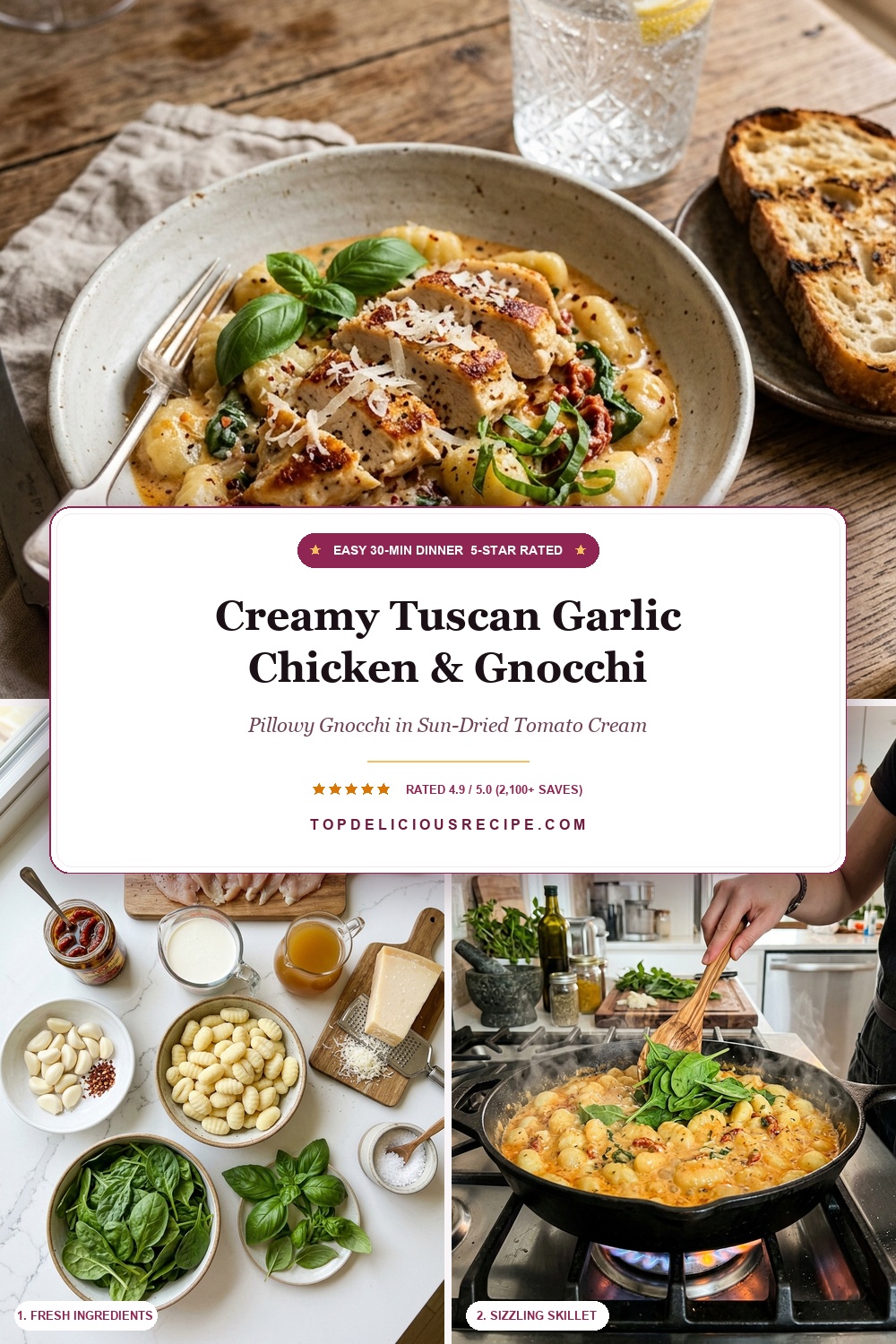Creamy Tuscan Garlic Chicken and Gnocchi Skillet Pin Template
