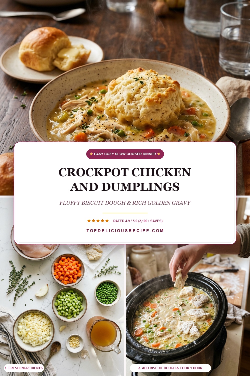 Easy Crockpot Chicken and Dumplings Pinterest Pin Recipe Guide