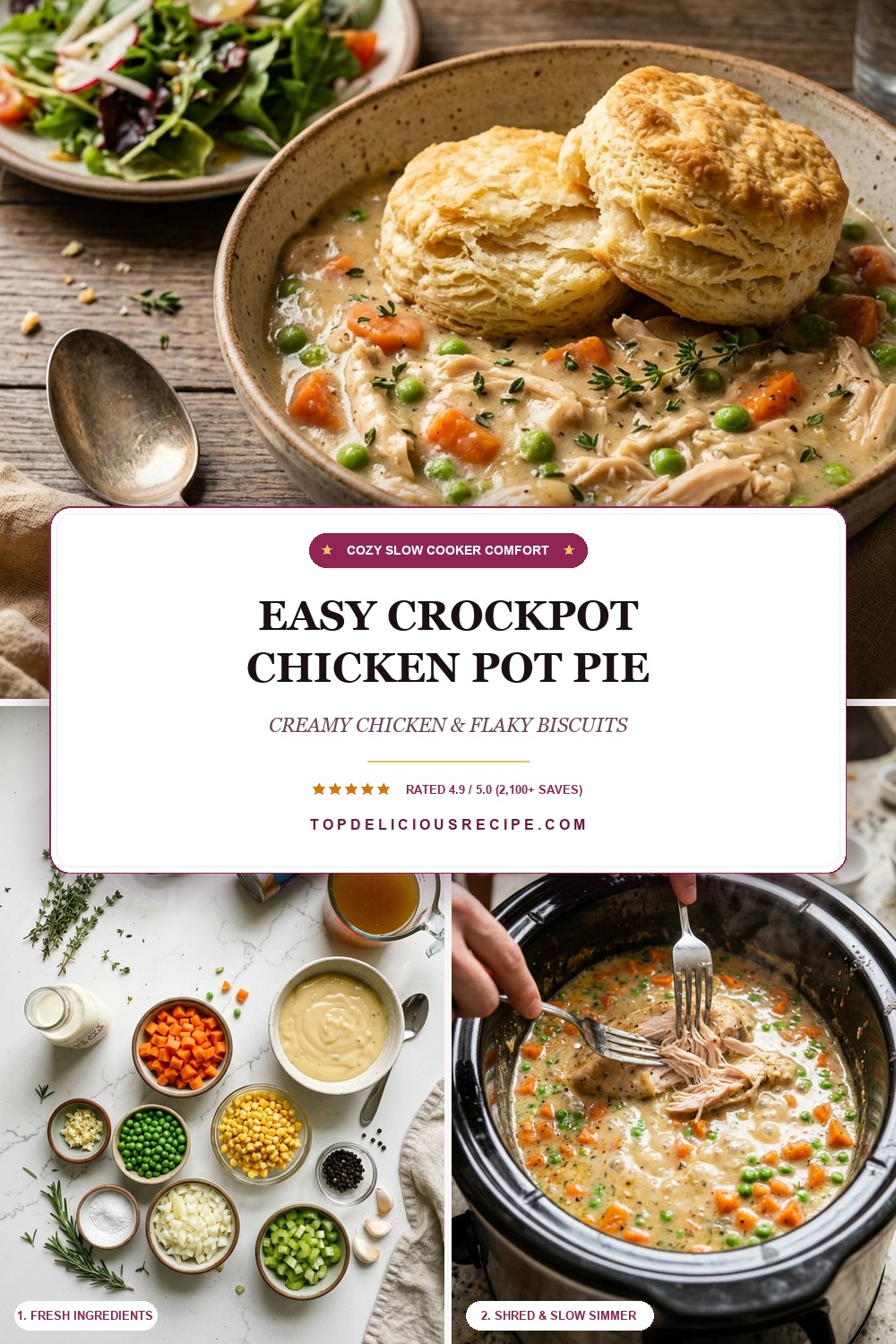 Easy Crockpot Chicken Pot Pie Easy Crockpot Chicken Pot Pie Recipe - Creamy Slow Cooker Comfort with Flaky Biscuits