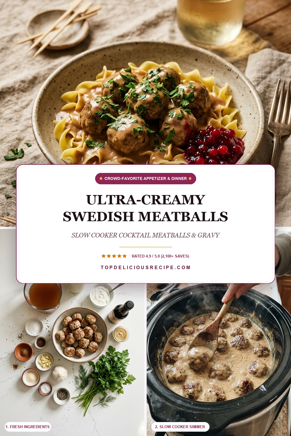 Ultra-Creamy Crockpot Swedish Meatballs Recipe - Slow Cooker Cocktail Meatballs & Gravy
