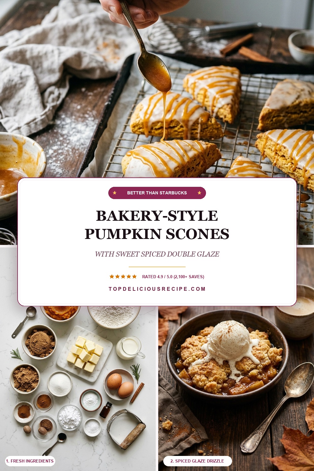 Bakery-Style Pumpkin Scones Recipe - Better than Starbucks with Spiced Double Glaze