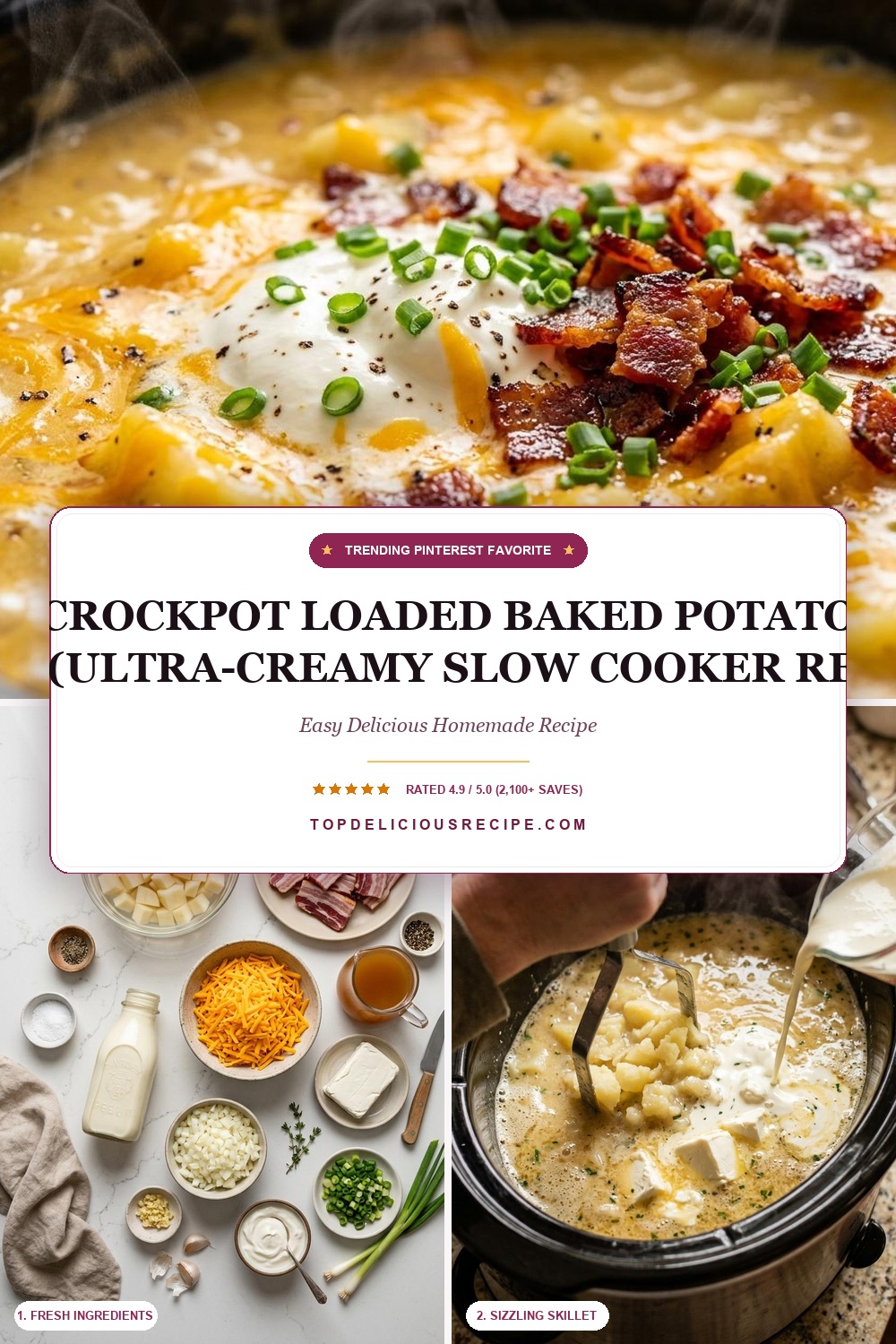 Crockpot Loaded Baked Potato Soup (Ultra-Creamy Slow Cooker Recipe) Pin Template