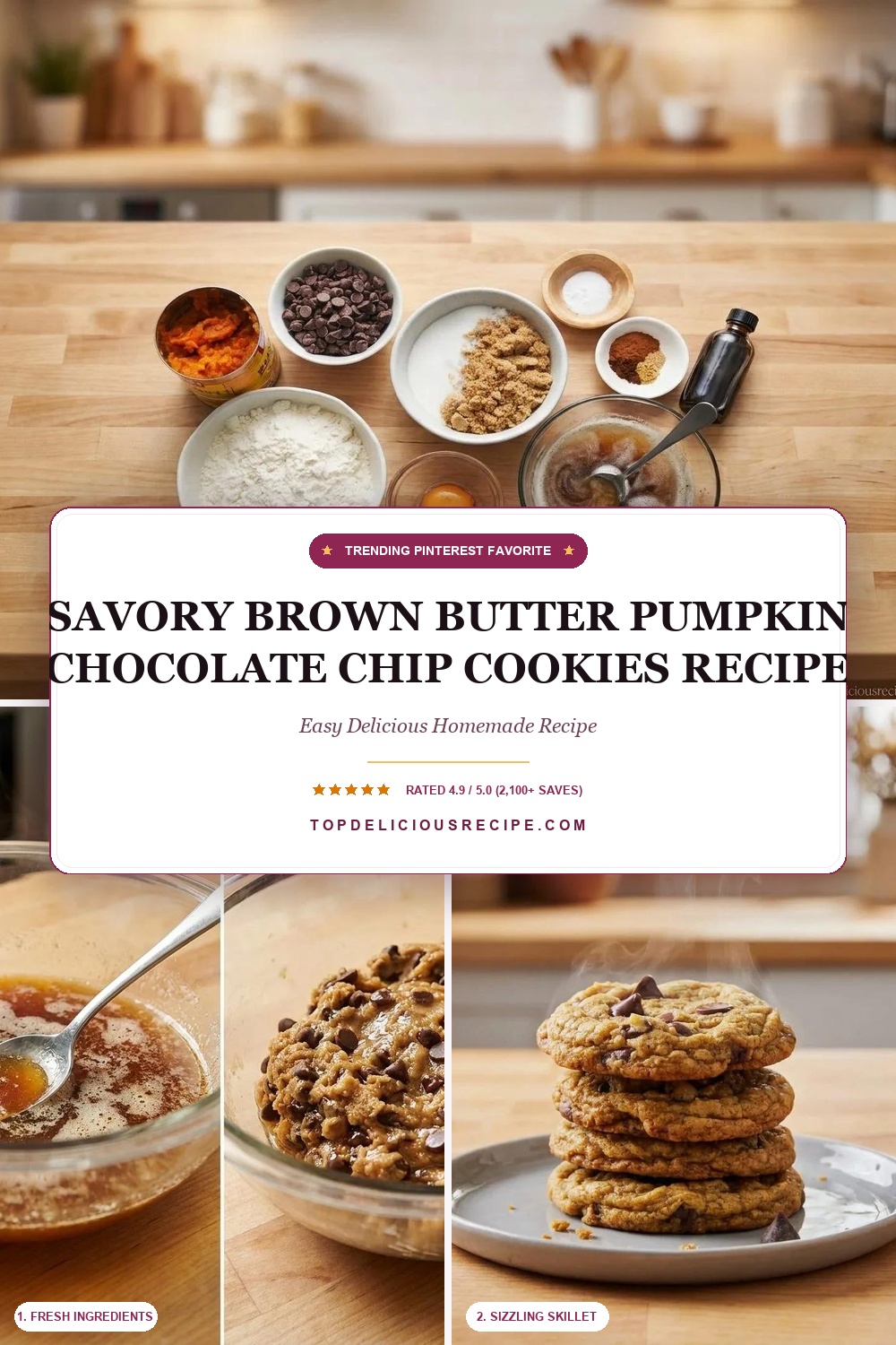 Savory Brown Butter Pumpkin Chocolate Chip Cookies Recipe Pin Template
