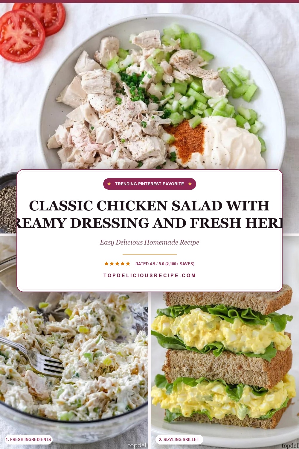 Classic Chicken Salad with Creamy Dressing and Fresh Herbs Pin Template