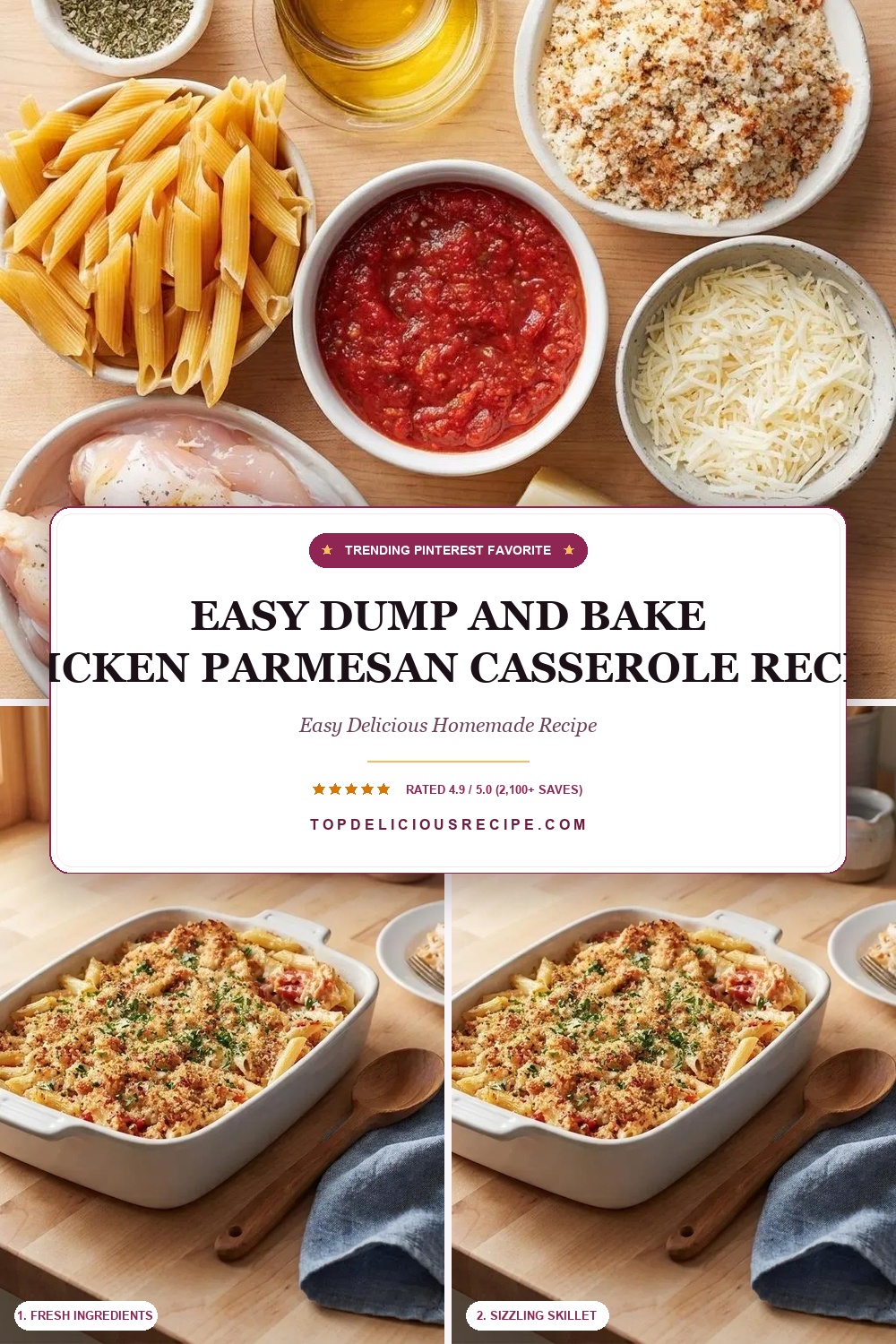 Easy Dump and Bake Chicken Parmesan Casserole Recipe Pin Template