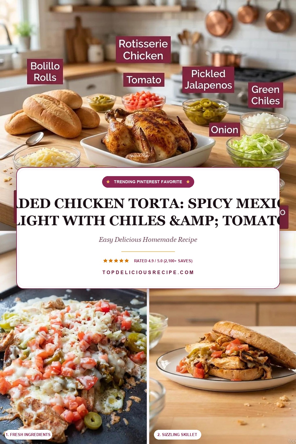 Loaded Chicken Torta: Spicy Mexican Delight with Chiles & Tomatoes Pin Template