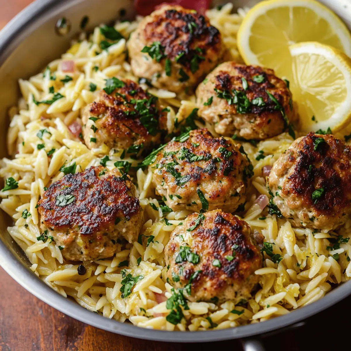 Greek Chicken Meatballs with Lemon Orzo