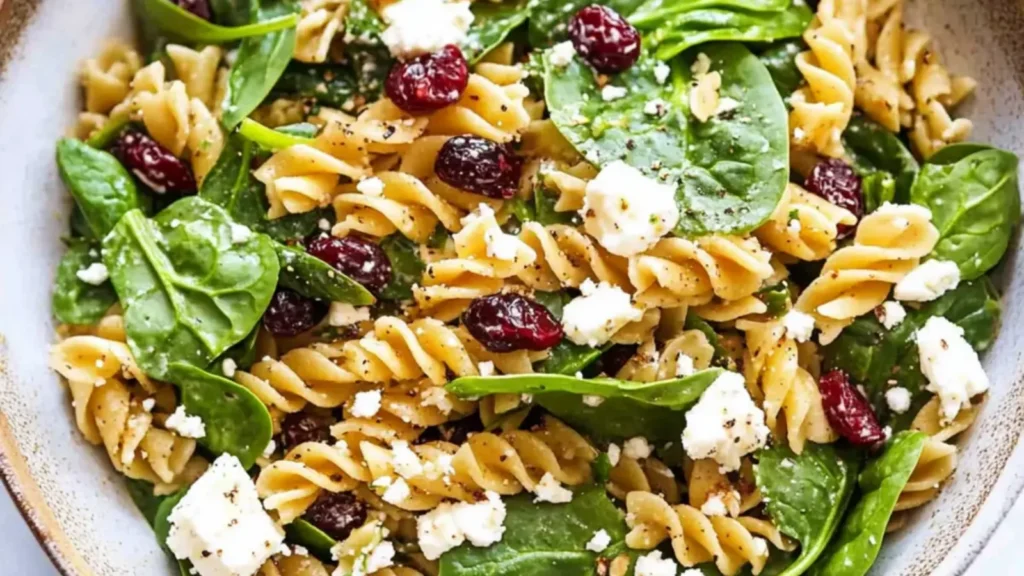 Nutritious Spinach Pasta Salad with Feta and Cranberries