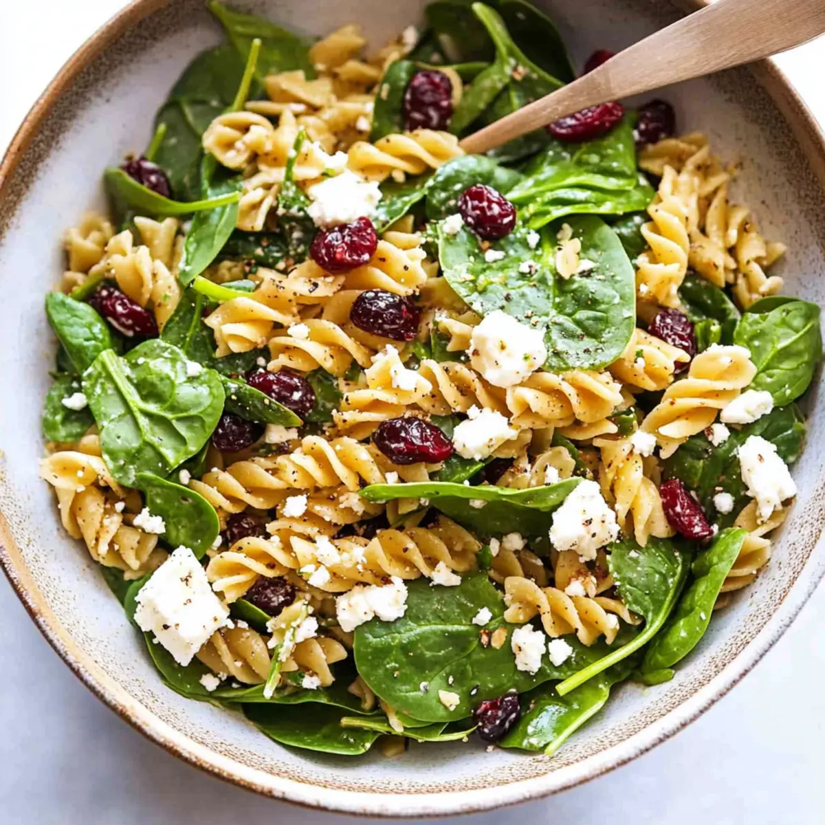 Nutritious Spinach Pasta Salad with Feta and Cranberries