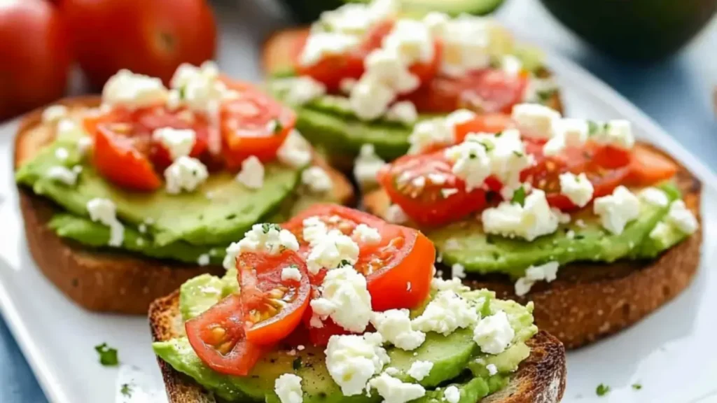 Avocado Tomato Feta Toasts