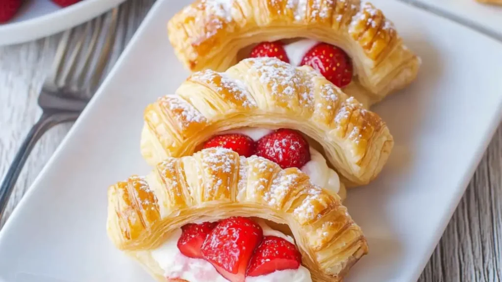 Mini Puff Pastries with Cream & Strawberries