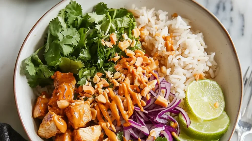 Thai Peanut Chicken Rice Bowls