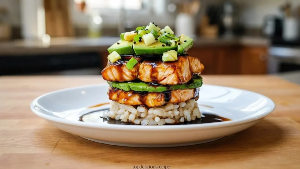 Teriyaki Salmon Avocado Rice Stack: Irresistibly Flavorful - Top Delicious Recipe