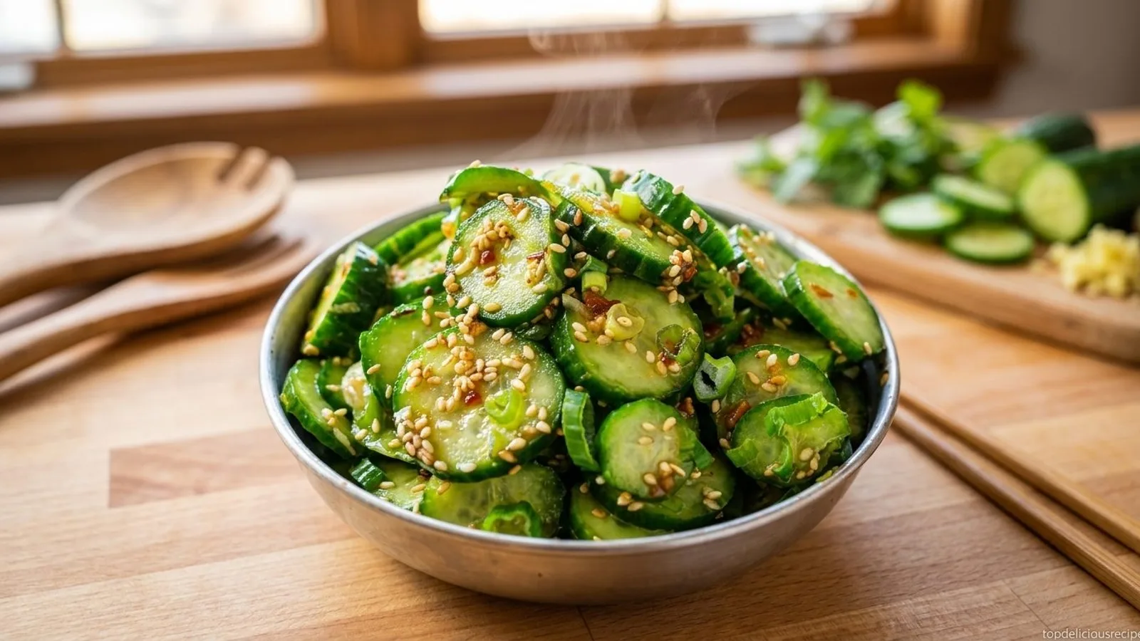 Crisp Asian Cucumber Salad Recipe with Zesty Garlic Dressing