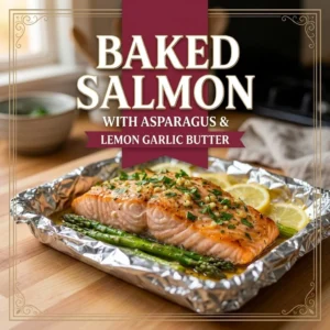 Baked Salmon with Asparagus and Lemon Garlic Butter