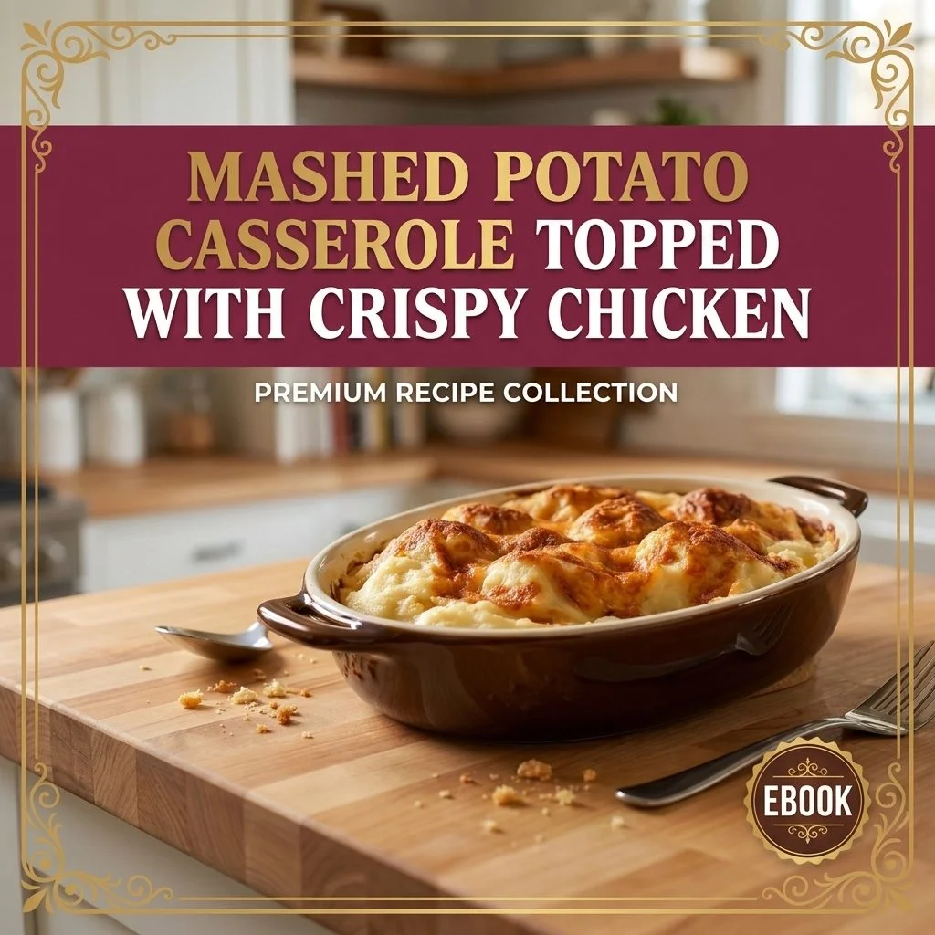 Mashed Potato Casserole Topped with Crispy Chicken