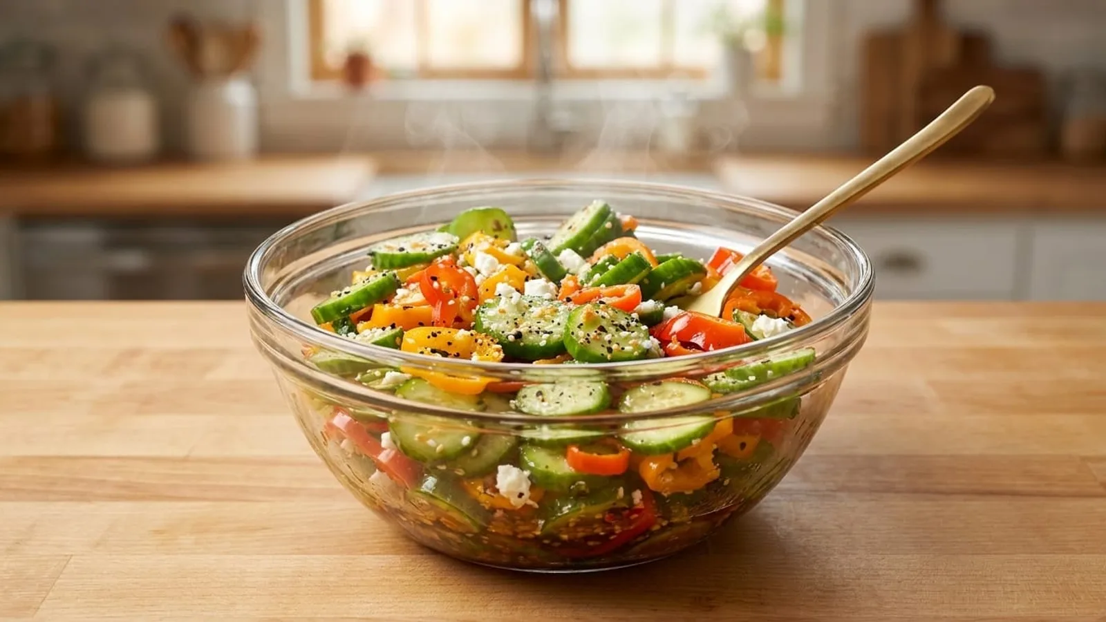 TikTok Viral Cucumber and Bell Pepper Salad with Feta